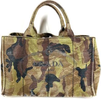 Prada Green Canvas Handbag Tote Bag (Pre-Owned)