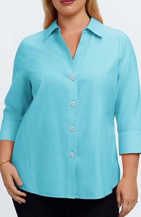 Foxcroft Paityn Non-Iron Button-Up Shirt in Capri Blue at Nordstrom, Size 14W