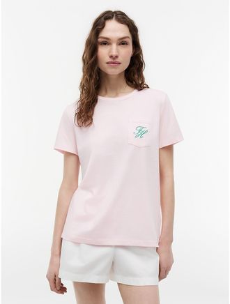 Tommy Hilfiger Womens Script Monogram Pocket T-Shirt - Pink - XXL