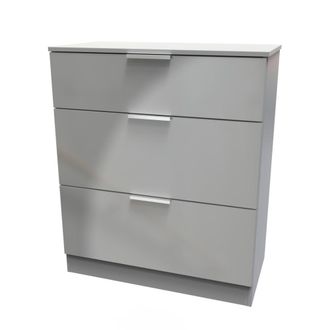 Welcome Furniture Paris Ready Assembled Deep Chest of Drawers with 3 Drawers - Uniform Matt & Dusk Grey - Welcome Furniture | TJ Hughes