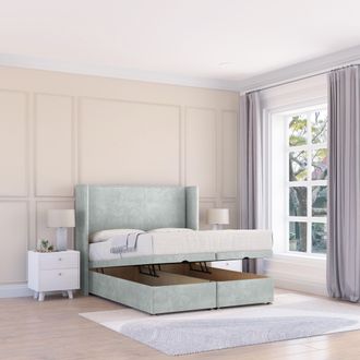 Sloomy Devonshire Naples Fabric Ottoman Bed End Opening With Sprung Memory Mattress & 54 Inch Floorstanding Headboard With Wings | Size: Single