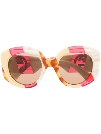 Gucci Occhiali da sole tondi a righe - Bianco