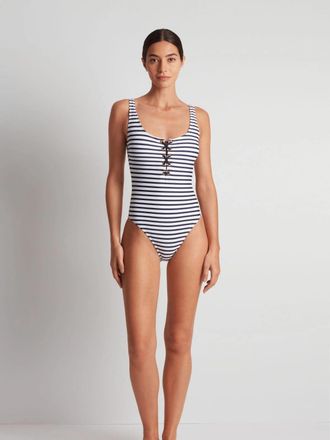 Lauren Ralph Lauren Womens Lauren Ralph Lauren Swimsuit Luxe Stripe Laced One Piece Beach RED1150