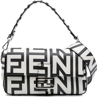 Fendi Pre-owned Womens Baguette Shoulder Bag Logo Print - White Leather - One Size