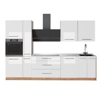 Vicco Mueble De Cocina Fame-line, Blanco Alto Brillo/roble Dorado, 310 Cm, Et M&aacute;rmol, Vicco