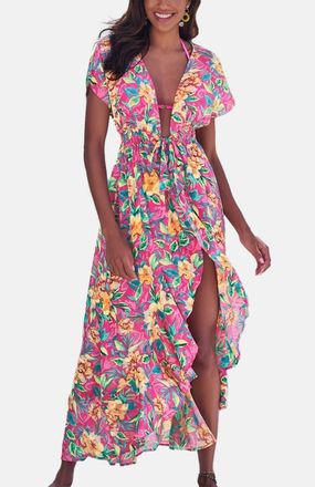 Lascana Womens Floral Flounce Hem Cover Up in Pink-Printed at Nordstrom, Size 10