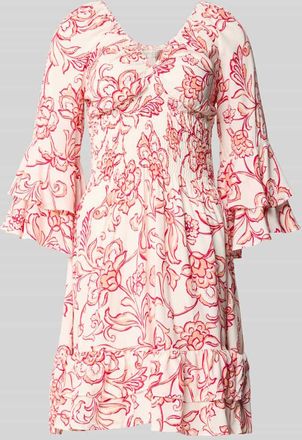 Apricot Minikleid aus Viskose mit V-Ausschnitt in Koralle, Gr&ouml;&szlig;e XXL