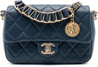 Chanel Borsa a tracolla Soul Flap mini in pelle Caviar trapuntata con catena 2021-2025 - Blu