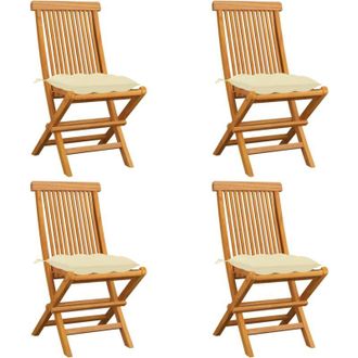 vidaXL Vidaxl - Sillas De Jard&iacute;n 4 Uds Madera De Teca Con Cojines Blanco Crema