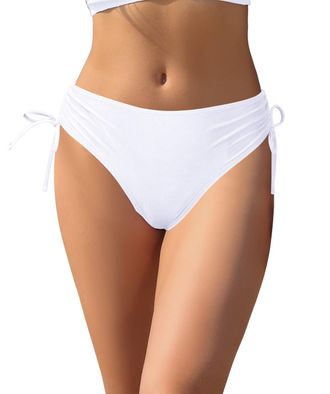 SHEKINI Womens Bikini Bottoms Full Coverage Swim Bottoms Mid Waisted Bathing Suit Bottoms Swimsuit Bottom, White, S