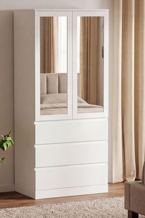 Home Discount Vida Designs Denver 2 Door 3 Drawer Mirrored Wardrobe Bedroom in White