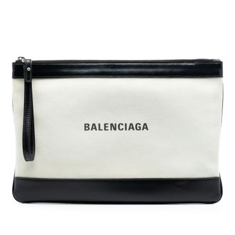 Balenciaga Tweedehands Canvas marineblauwe Clip M