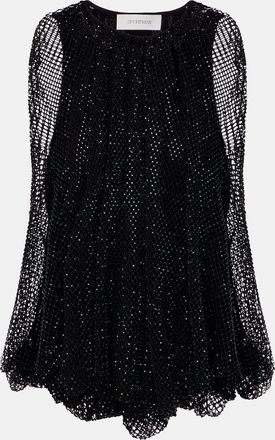 Sportmax Top in mesh e jersey con cristalli