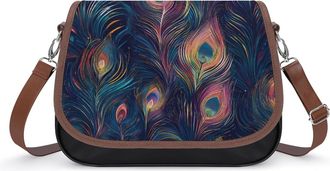 Generic Peacock Feather Aesthetics Leather Crossbody Bags for Women Messenger Handbag Purse Shoulder Bag