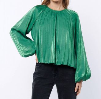 Ciebon Giulia Pleated Satin Raglan Sleeve Top In Green