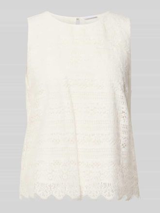 Comma Blusentop aus Spitze mit Rundhalsausschnitt in Weiss, Gr&ouml;&szlig;e 34