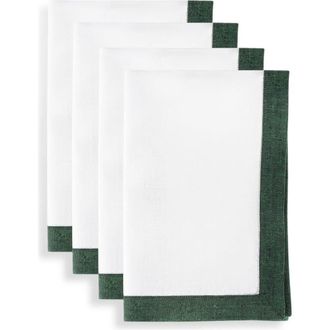 Solino Home Linen Dinner Napkins Set of 4, 20 x 20 Inch for Dining Table, Holiday and Everyday Table Decor - Classic in Forest Green And White at