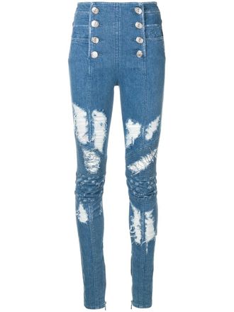 Balmain button-front skinny jeans - Blue