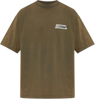 Balenciaga T-Shirts, male, Green, Size: L Vintage Effect T-Shirt