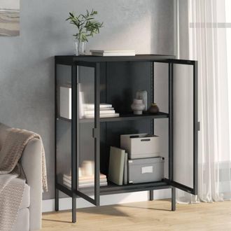 Berkfield Home Sideboard Black 75x35x105 cm Glass & Steel | Size: 75 x 35 x 105 cm