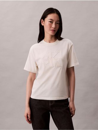 Calvin Klein Jeans Calvin Klein Womens Velvet Monologo Boxy T-Shirt - White/Natural - XS
