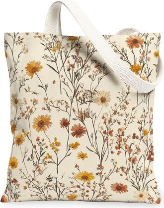 Generic Spring Daisy Flower Canvas Tote Bag for Shopping 13x15, Vintage Wildflower Florals Reusable Grocery Print Pattern Bag for Women, Aesthetic Beach Aesth