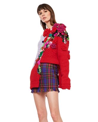 Roberta Einer Textured Knit Dress with Sequined Floral Accents