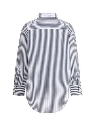 Deperlu Striped Cotton Oversized Shirt - Blue