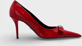 Versace Womens Gianni Ribbon Pumps 85mm Lipstick Red - Size UK 4.5