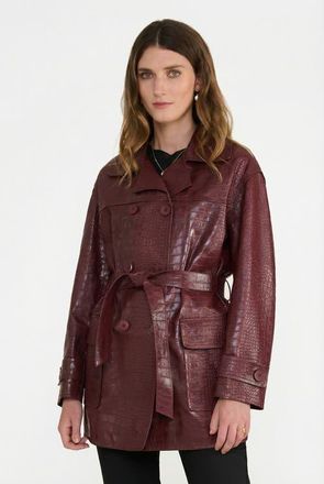 FURNIQ Pimlico Short Leather Trench Coat in Burgundy at Nordstrom, Size Xx-Large