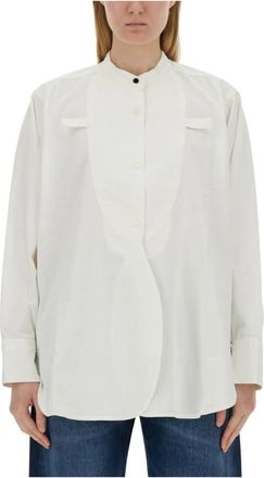 Victoria Beckham Cotton Band Collar Tuxedo Shirt - Dames - Overhemden - Wit - M - Katoen - Overhemden
