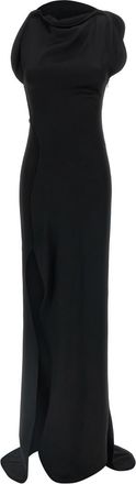 Victoria Beckham Black Satin Crepe asymmetrical neckline Dress