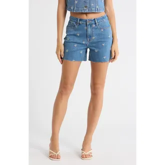 Vigoss Daisy Embroidered Cutoff Denim Shorts in Light Wash at Nordstrom Rack, Size 28