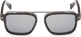 Ermenegildo Zegna 55mm Geometric Sunglasses in Transparent Grey /Ruthenium at Nordstrom