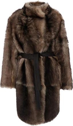Yves Salomon Shearling Jas met Riem - Dames - Jassen - Bruin - M - Jassen