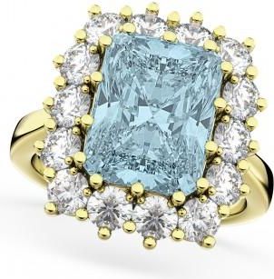 Allurez Emerald Cut Aquamarine & Diamond Lady Di Ring 14k Yellow Gold (5.68ct)
