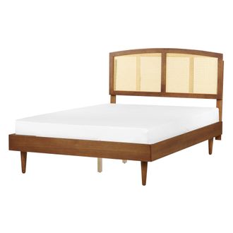 Beliani Cama Con Somier De Listones De Madera Clara De Caucho Con Cabecero Estilo R&uacute;stico Minimalista 140 X 200 Cm Varzy