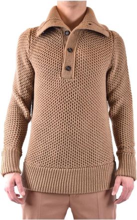 Paolo Pecora Truien & Vesten, Heren, Bruin, M, Wol, Heren Gebreide Trui Coltrui Camel Herfst/Winter