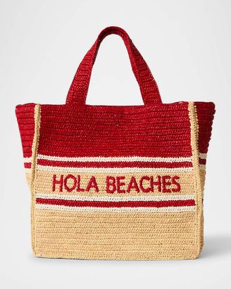 BTB Los Angeles Hola Beaches Straw Boxy Tote Bag