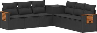 vidaXL Juego De Sof&aacute; 7 Uds. Negro Rat&aacute;n Sint&eacute;tico Y Acero Vidaxl