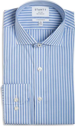 Stantt Contemporary Fit Bengal Stripe Wrinkle Resistant Cotton Dress Shirt in Blue/White at Nordstrom, Size 18 - 34