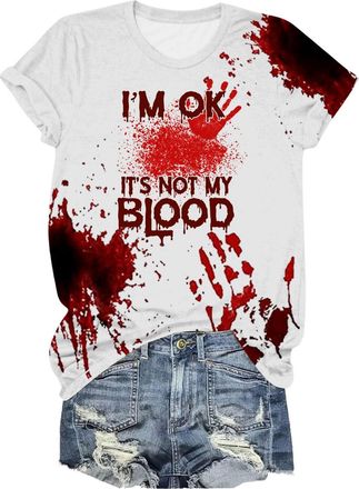 Generic Halloween T-Shirt for Women Bloody Womens Blood Art Graphic Horror Drip Tee Print Top Funny Gift Her T Shirt Shirts