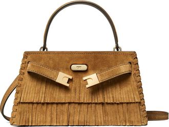 Tory Burch Petite Lee Radziwill Suede Fringe Double Bag in Wild Tabacco at Nordstrom