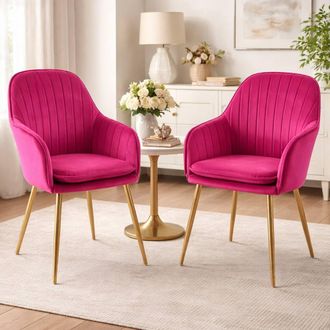 Genesis Muse Velvet Accent Chairs Pair Upholstered Modern Chairs with Backrest in Fuchsia | Size: 2 Pack