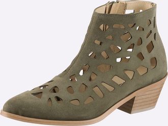 Heine Stiefelette HEINE, Damen, Gr. 36, khaki, Leder, Rindsleder, Veloursleder, Schuhe Stiefelette