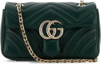 Gucci Dark Green Nappa Leather Small Gg Marmont Shoulder Bag