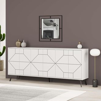Decortie 6-Doors Push-to-open Doors Sideboard Dune with Metal Legs 183cm in White | Size: 3 Pack