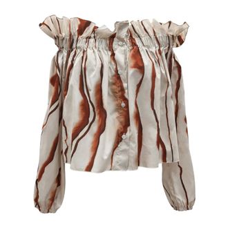 Liviana Conti Blouses, female, Multicolor, Size: XS Blusa a Barca in Fantasia Astratta a Manica Lunga