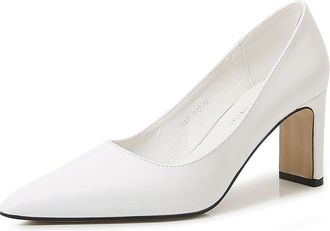 Generic White,8.5 UK,Womens Chunky Block High Heels Closed Pointed Toe Slip-on Pumps PU Leather Dress Elegant Party Wedding Shoes