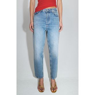 Mango Featuring Hailey Bieber Jennifer Barrel Leg Jeans in Medium Blue at Nordstrom, Size 10